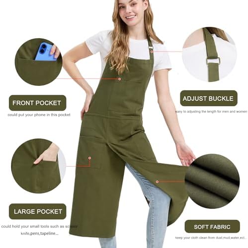Molaxhome Split Pottery Apron with 3 Pockets Unisex with Adjustable Strap | Cotton Blend,Kitchen Apron,for Ceramics,Gardening,Kitchen Cooking - Image 6