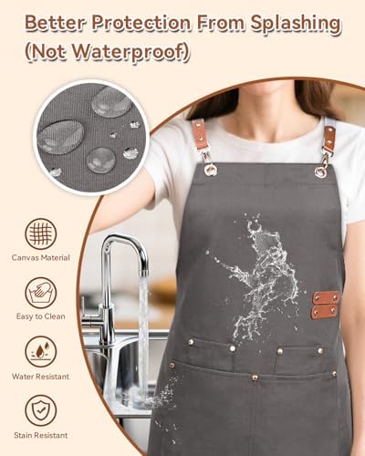 Teskyer Canvas Kitchen Apron with 4 Pockets | Cross Back or Adjustable Strap Design, 4 Utility Pockets, Water & Oil Resistant Fabric for Cooking Gardening & Crafts - Image 4