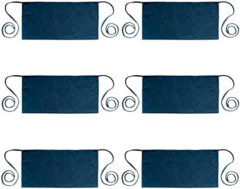 PLOYMONO 6P Navy Blue Server Apron with 3 Pocket,Short Waist Waitress Apron | Polyester Short Waiter Apron with 3 Deep Pockets, Great for Restaurant Servers, Bartenders, Hosts, Baristas by PLOYMONO