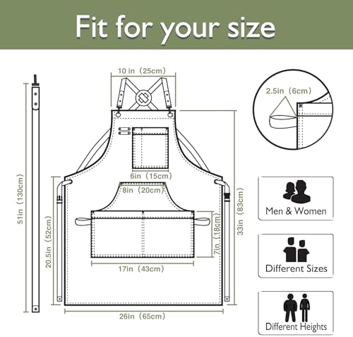 10 Pack Kitchen Apron, Work Apron, Canvas Apron, Olive | Multiple Pockets, Gardening, Painting, BBQ, Artist, Carpenter, Sizes M to XXL - Image 5