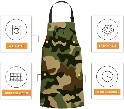 Beige Black Brown Camouflage Bib Apron with Adjustable Neck for Men Women,Suitable for Kitchen Cooking Chef Grill Bistro BBQ Apron - Image 4