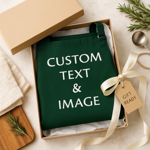 Custom Apron Women Men with Pockets Personalized Name Logo Cooking Aprons | Customizable Full Length Cotton Twill, Add Any Text Photo or Business Logo, Two Deep Pockets, 14 Colorways - Image 5