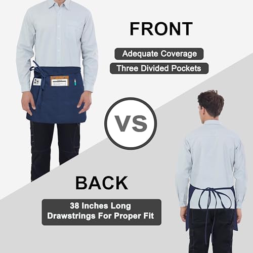 PLOYMONO 3P Navy Blue Server Apron with 3 Pocket,Short Waist Waitress Apron | Polyester Short Waiter Apron with 3 Deep Pockets, Great for Restaurant Servers, Bartenders, Hosts, Baristas - Image 5