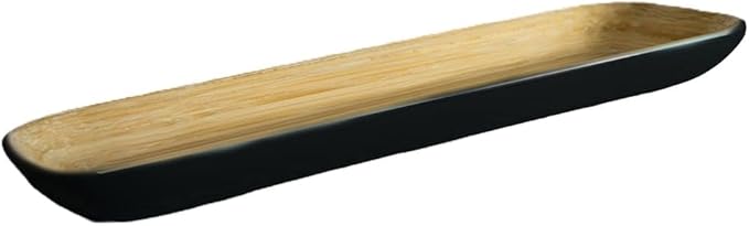 15″ × 5.5″ Bamboo Rectangular Serving Tray – Hand‑Painted Decorative Fiber Platter – Lightweight, Eco‑Friendly Tableware for Olives, Appetizers & Snacks - Onyx