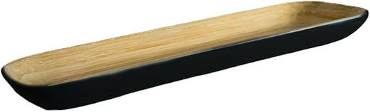 15″ × 5.5″ Bamboo Rectangular Serving Tray – Hand‑Painted Decorative Fiber Platter – Lightweight, Eco‑Friendly Tableware for Olives, Appetizers & Snacks - Onyx