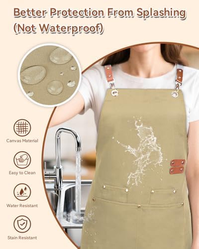 Teskyer Canvas Kitchen Apron with 4 Pockets | Cross Back or Adjustable Strap Design, 4 Utility Pockets, Water & Oil Resistant Fabric for Cooking Gardening & Crafts - Image 4