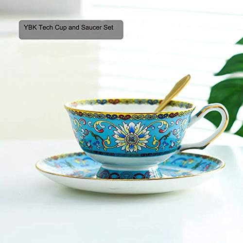 Cup& Saucer Set Bone China Tea Coffee Cup for Breakfast Afternoon Tea- Classic Enamel Patterns (Blue)