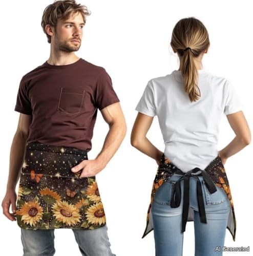 Server Apron with 3 Pockets 13 Inch Short Half Waist Aprons Waterproof Cooking Aprons for Women Men - Image 3