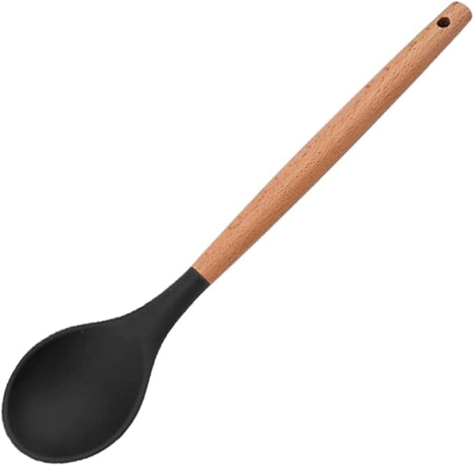 1pcs Black Solid Spoon, Silicone Nonstick Mixing Spoon, Silcone Serving Spoon for Cooking Baking Stirring Serving. Heat Resistant Cooking Utensils.