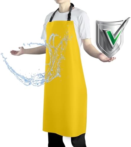 Waterproof Apron with Comfortable Adjustable Bib Rubber Vinyl Dishwasher Heavy Duty Apron for Men Women Dishwashing by Vammcht