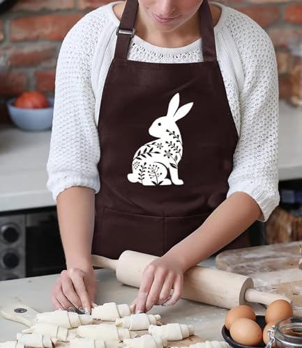 TSIIUO Easter Apron for Women Cute Bunny Rabbit Print Easter Gift Waterproof Bib for Chef Cooking Apron with Pockets - Image 2