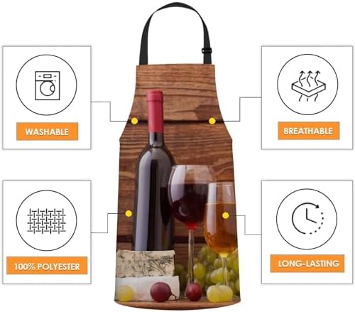 Wine and Cheese Apron for Women Men, Adjustable Apron Cooking Kitchen Chef Apron for Home Kitchen, Baking Gardening BBQ, Coffee House, Restaurant - Image 4
