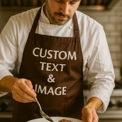 Custom Apron Women Men with Pockets Personalized Name Logo Cooking Aprons | Customizable Full Length Cotton Twill, Add Any Text Photo or Business Logo, Two Deep Pockets, 14 Colorways - Image 3