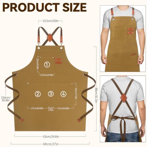 NLUS Chef Aprons for Men Women with 4 Pockets, Water Repellent Cotton Canvas Cross Back Apron - Image 2