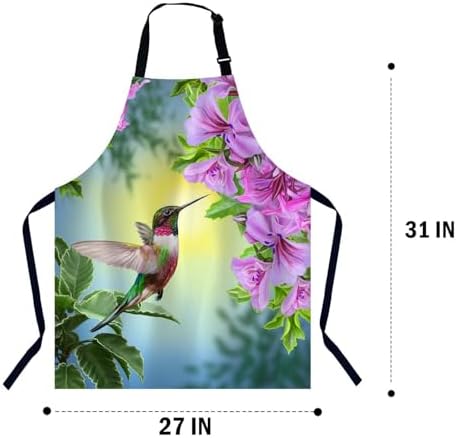 Hummingbird and Pink Flowers Waterproof Apron Kitchen Chef Aprons Bibs for Grooming Cooking Baking Painting Gardening - Image 2