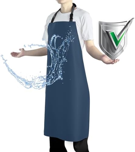 Waterproof Apron with Comfortable Adjustable Bib Rubber Vinyl Dishwasher Heavy Duty Apron for Men Women Dishwashing by Vammcht