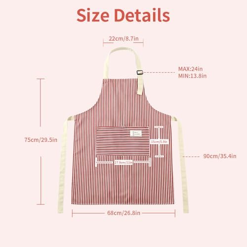 Chef Apron Bib Apron with 2 Large Pockets Adjustable Neck Strap Kitchen Apron Cooking Apron Stripes Baking Apron - Image 2