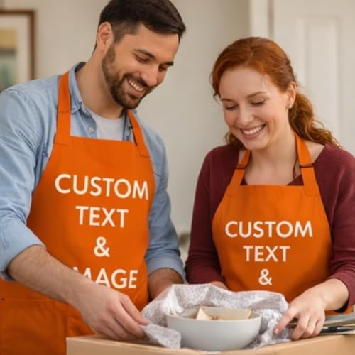 Custom Apron Women Men with Pockets Personalized Name Logo Cooking Aprons | Customizable Full Length Cotton Twill, Add Any Text Photo or Business Logo, Two Deep Pockets, 14 Colorways - Image 5