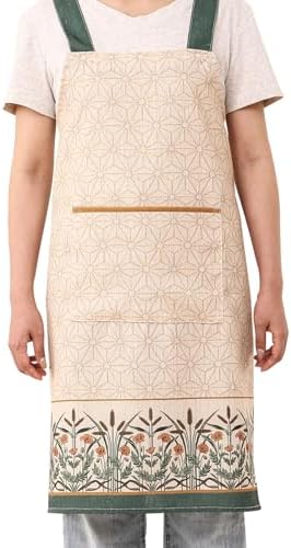 patdrea Blue Floral Linen Apron with Pocket,French Kitchen Garden Chef BBQ Aprons for Women and Men,Crisscross Back Straps - Image 2