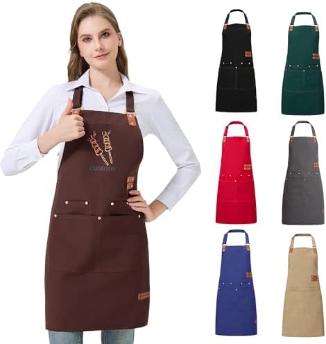 Personalized Waterproof Canvas Apron Custom Logo - Heavy Duty Cross Back 4 Pockets for Men Women Chef Barista by Gloryage