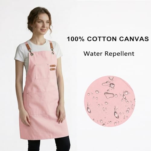 ZOMAO Chef Apron for Women Men with Large Pockets, Cotton Canvas Cross Back Waterproof Work Aprons for Kitchen Cooking Bib - Image 2