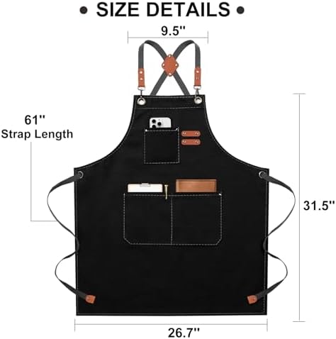 ZOMAO Chef Apron for Women Men with Large Pockets, Cotton Canvas Cross Back Waterproof Work Aprons for Kitchen Cooking Bib - Image 7