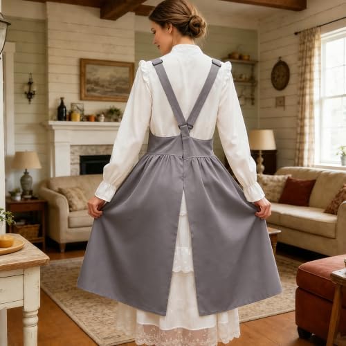 Uaussi Cotton Linen Apron Cross Back Work Apron for Women with Pockets Pinafore Dress X Cross Halter Apron for Chef Gardening - Image 5
