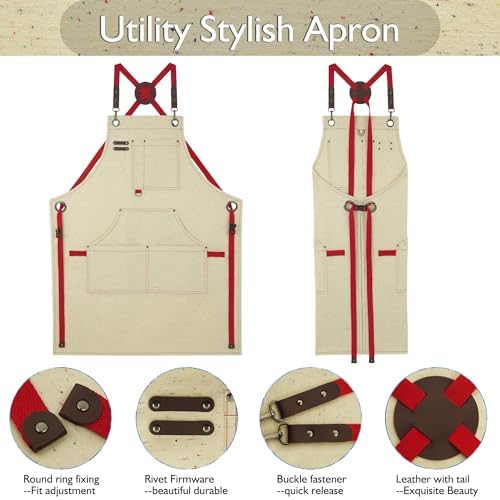Work Aprons, Canvas Apron, Waterproof, Colorful Spots | Multiple Pockets for Cooking, Painting, Crafting, Gardening, Sizes M to XXL - Image 3