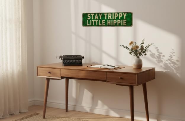Stay Trippy Little Hippie Funny Tin Sign - Vintage Metal Wall Decor Retro Novelty Sign for Home, Garden, Bar, Cafe, Hippie Room Decor, Boho Wall Art Gift 4" x 16" - Image 3