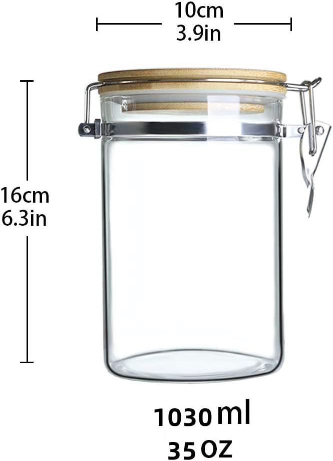 Glass Storage Jar with wooden Locking Clamp, Coffee Bean & Kitchen Food Container, Glass Sourdough Starter Jar (2PACK 35 OZ)