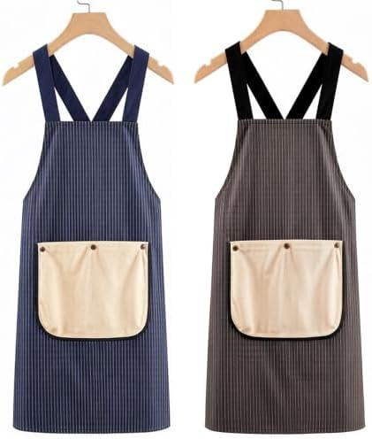 Chef Apron Bib Apron with 2 Large Pockets Adjustable Neck Strap Kitchen Apron Cooking Apron Stripes Baking Apron by Unknown