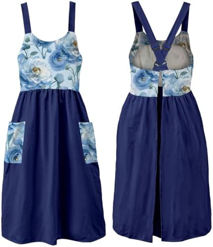 Uaussi Cotton Linen Apron Cross Back Work Apron for Women with Pockets Pinafore Dress X Cross Halter Apron for Chef Gardening by Uaussi