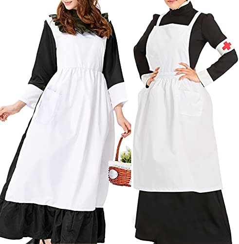 White Maid Apron for Women Cotton Waist Half Maid Costume Victorian Retro Ruffled Kitchen Cute Vintage Party Cosplay - Image 5
