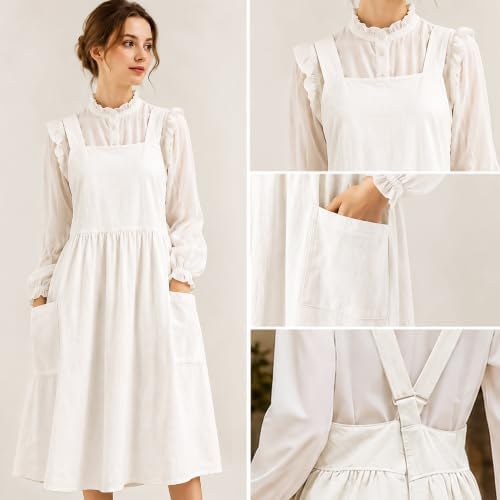 Uaussi Cotton Linen Apron Cross Back Work Apron for Women with Pockets Pinafore Dress X Cross Halter Apron for Chef Gardening - Image 2