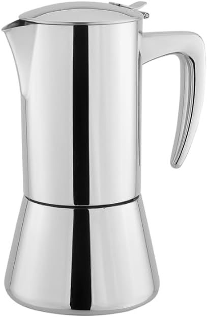 Moka Stovetop Espresso Maker, Stainless Steel, for Induction Cooktops, 5-6 Cups, 10 Oz