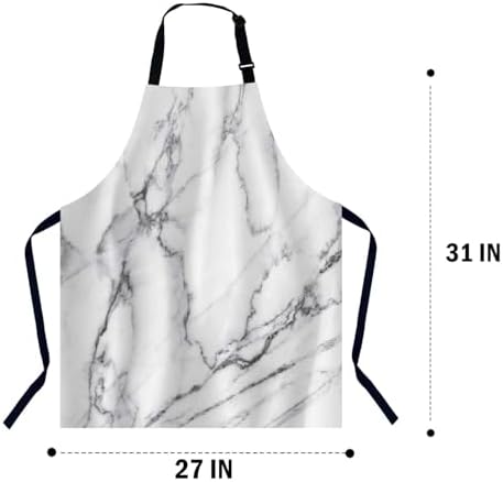 White Marble Texture Waterproof Apron Kitchen Chef Aprons Bibs for Grooming Cooking Baking Painting Gardening - Image 2