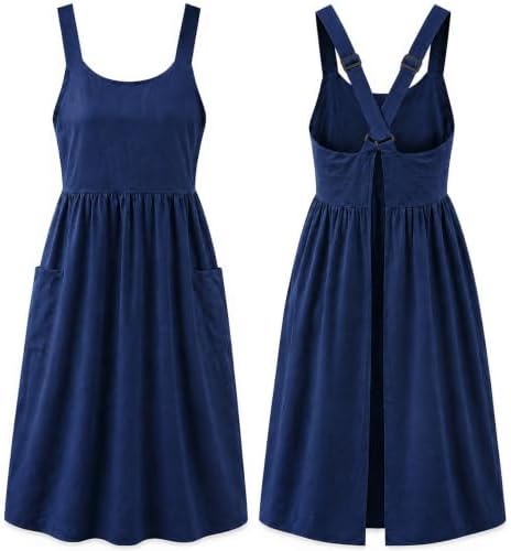 Uaussi Cotton Linen Apron Cross Back Work Apron for Women with Pockets Pinafore Dress X Cross Halter Apron for Chef Gardening by Uaussi