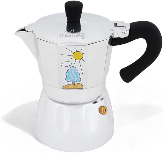 Any Morning Espresso Stovetop Moka Pot, 6 Cup Italian Coffee Maker, Aluminum, PBA Free, 8 Oz, 6 Expresso Cups Silver