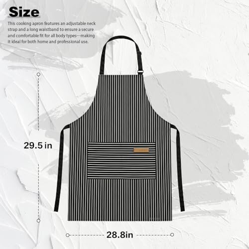 Chef Apron Bib Apron with 2 Large Pockets Adjustable Neck Strap Kitchen Apron Cooking Apron Stripes Baking Apron - Image 3