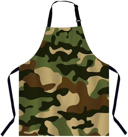 Beige Black Brown Camouflage Bib Apron with Adjustable Neck for Men Women,Suitable for Kitchen Cooking Chef Grill Bistro BBQ Apron by Unknown