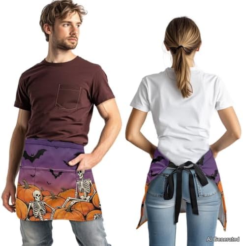 Server Apron with 3 Pockets 13 Inch Short Half Waist Aprons Waterproof Cooking Aprons for Women Men - Image 3