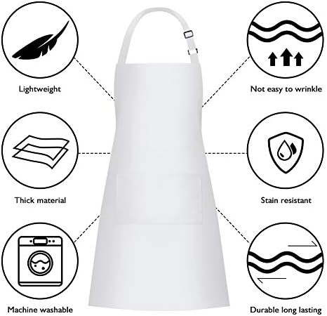 Jubatus 1 Pack Bib Aprons with 2 Pockets Cooking Chef Kitchen Apron for Women Men, White - Image 6
