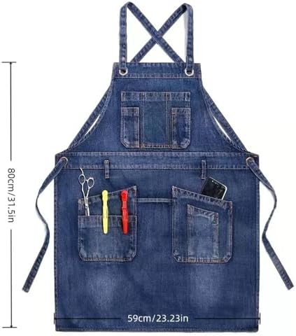 Denim Apron with Big Pockets Adjustable Cooking Apron Jean for Hair Stylist Gardening Craftsmen Barista Hairdresser - Image 2