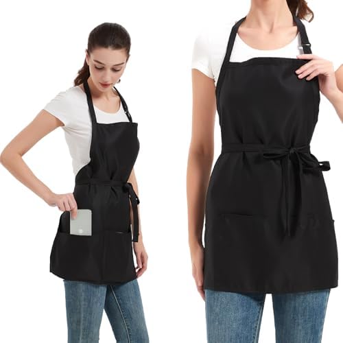 Aprons for Women with 3 Pockets, Cooking Apron with Waterproof Coating, Chef Apron Adjustable Neck Strap by Yloxuf