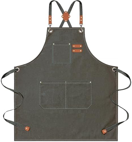 AFUN Aprons for Men Women with Large Pockets, 16-Ounce Cotton Canvas Cross Back Apron by BringYouaFun