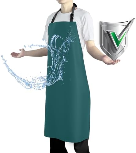 Waterproof Apron with Comfortable Adjustable Bib Rubber Vinyl Dishwasher Heavy Duty Apron for Men Women Dishwashing by Vammcht