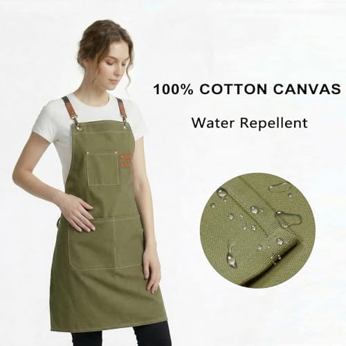 ZOMAO Chef Apron for Women Men with Large Pockets, Cotton Canvas Cross Back Waterproof Work Aprons for Kitchen Cooking Bib - Image 2