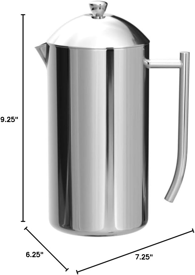 Frieling Double-Walled Stainless Steel French Press Coffee Maker - 36 oz Polished & Insulated Press Pot - Stainless Steel Coffee Maker