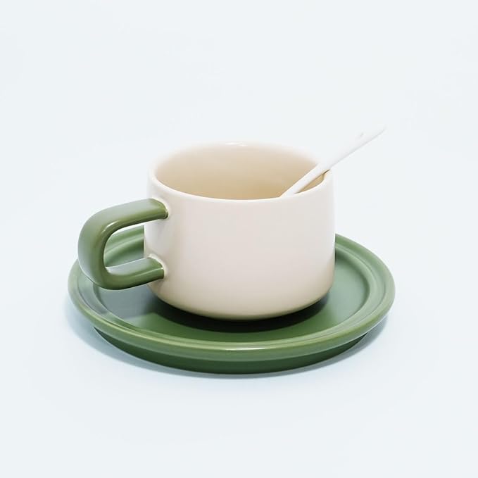 Bone China Tea Cup and Saucer Set with Spoon，Elegant Floral Tea Cup Set (7 oz)，British Coffee Latte Mug for Birthday Party Christmas gift for Friends