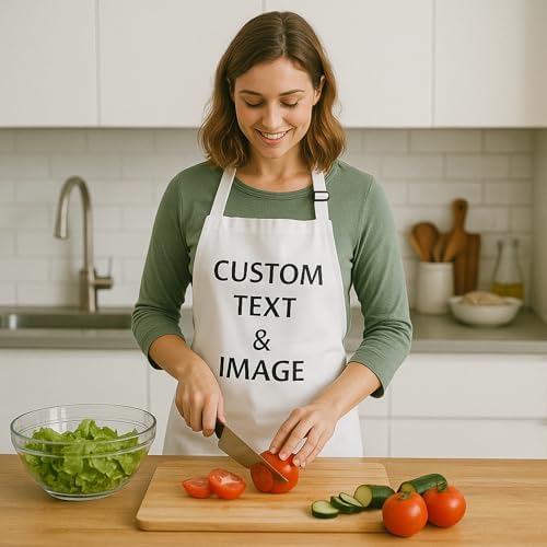 Custom Apron Women Men with Pockets Personalized Name Logo Cooking Aprons | Customizable Full Length Cotton Twill, Add Any Text Photo or Business Logo, Two Deep Pockets, 14 Colorways - Image 6